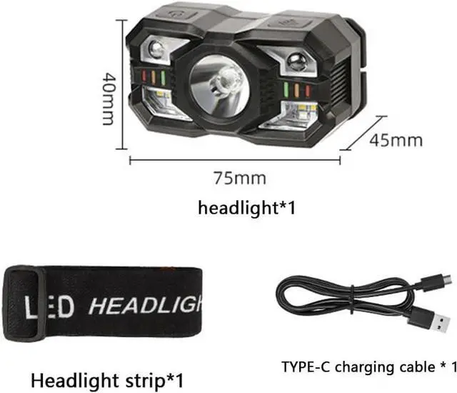 Alt view image 7 of 7 - Headlamp Rechargeable 1200 Lumen Ultra Bright LED Head Lamp Flashlight with White Red Light Motion Sensor Waterproof Headlight 5 Modes Lights for Outdoor Camping Fishing Running (2 Pack)