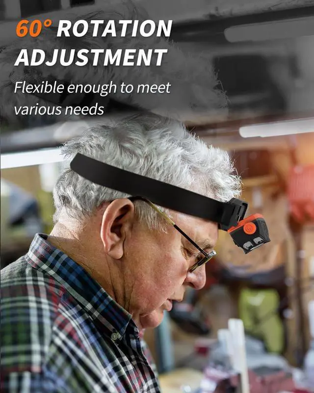 Alt view image 3 of 7 - Rechargeable LED Headlamp with Stepless Dimming and Motion Sensor, IP65 Waterproof Headlight for Repairing, Running, Camping, Hiking(2 Packs)