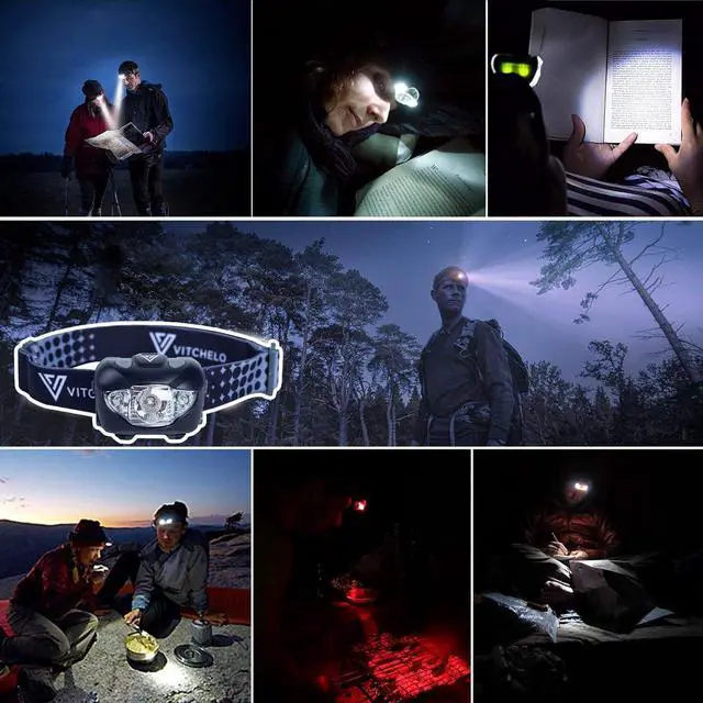 Alt view image 5 of 7 - Black Headlamp Flashlight - Red Safety Light - 6 Light Modes - Super Bright Waterproof Adjustable Head Light - 3 AAA Batteries - Running Jogging Camping Hiking Cycling - Kids Adults