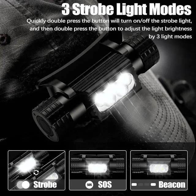 Alt view image 3 of 7 - Headlamp Rechargeable 2000 Lumen Super Bright LED Head Lamp for Adults IP67 Waterproof Rechargeable Headlight with 9 Modes Head Flashlight with 2600 mAh for Outdoor Camping Hiking Fishing Running