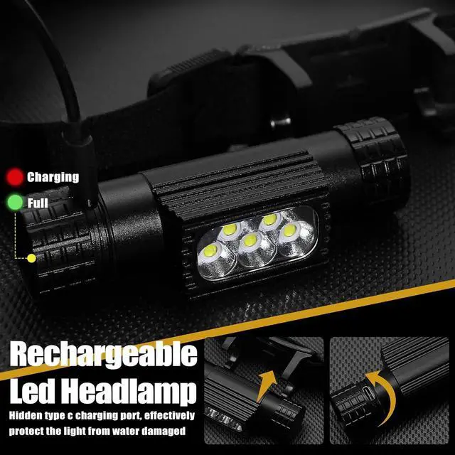 Alt view image 4 of 7 - Headlamp Rechargeable 2000 Lumen Super Bright LED Head Lamp for Adults IP67 Waterproof Rechargeable Headlight with 9 Modes Head Flashlight with 2600 mAh for Outdoor Camping Hiking Fishing Running