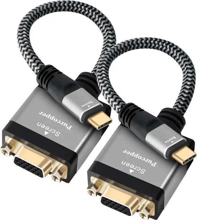 Main image of USB C to VGA Adapter 2 Pack USB 3.1 Type-C Male (Source) to VGA Female (Screen) Braided Cord Converter Connector Thunderbolt 3/4 Compatible for iPhone16 Series MacBook Pro Air iPad Pro Galaxy 24