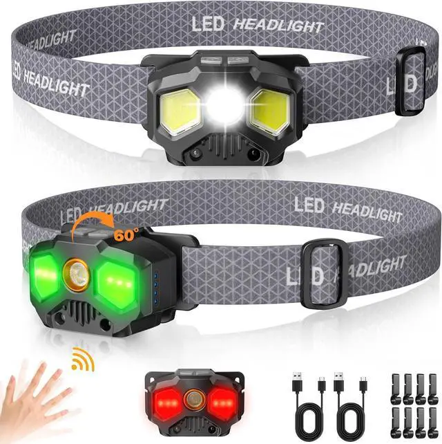 Main image of Rechargeable Headlamp 2 Pack 1400 Lumens LED Headlamp with Red/Green/White 14 Modes Ultra-Bright Headlamp Rechargeable Motion Sensor Headlamp with Memory Function Ideal for Outdoor Camping