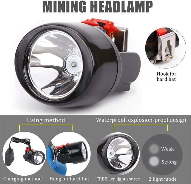 Alt view image 2 of 6 - Waterproof Explosion Proof Safety Mining Headlight Rechargeable LED Miners Head Light Flashlight Underground Head Lamp Coal Mining Lights for Hard Hat(Red)