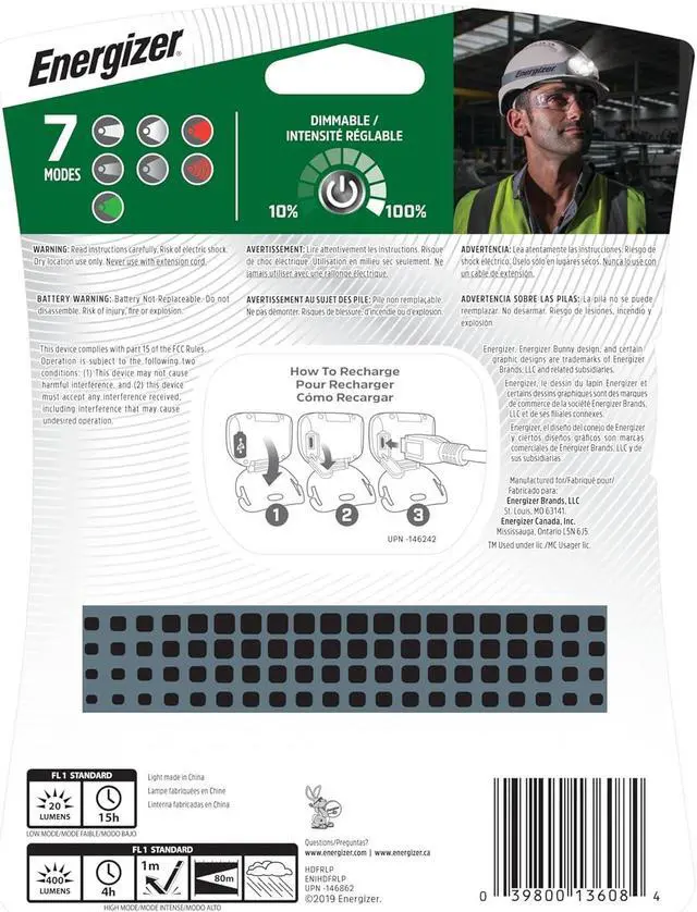 Alt view image 3 of 4 - Energizer LED Rechargeable Headlamp Flashlight, 15-Hour Run Time, 400 Lumens (Charging Cable Included)