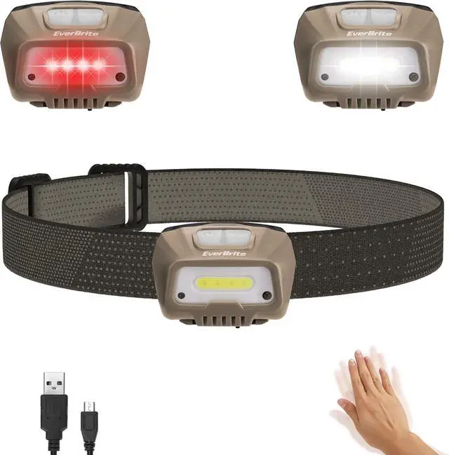 Main image of Rechargeable Headlamp LED Bright Motion Sensor Head Lamp Flashlight with 6 Modes Adjustable Headlight for Adults Kids with White Red Light Waterproof Khaki for Hiking Running Camping