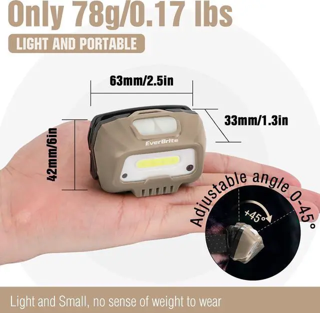 Alt view image 3 of 7 - Rechargeable Headlamp LED Bright Motion Sensor Head Lamp Flashlight with 6 Modes Adjustable Headlight for Adults Kids with White Red Light Waterproof Khaki for Hiking Running Camping