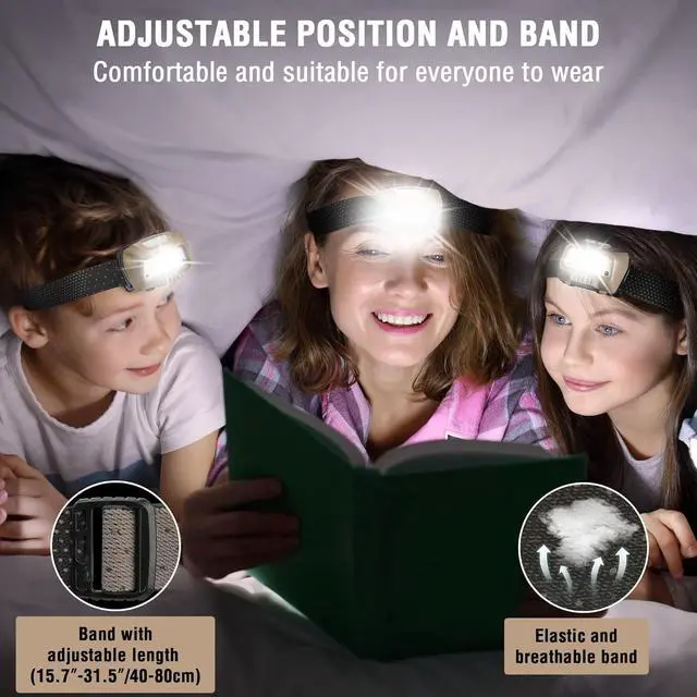 Alt view image 7 of 7 - Rechargeable Headlamp LED Bright Motion Sensor Head Lamp Flashlight with 6 Modes Adjustable Headlight for Adults Kids with White Red Light Waterproof Khaki for Hiking Running Camping