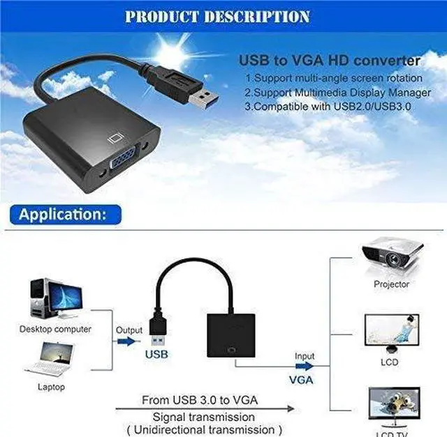 Alt view image 6 of 6 - USB to VGA Adapter for Monitor VGA to USB 3.0/2.0 Converter 1080P Multi-Display Video Cable for Laptop Desktop PC to Monitors Projector TV. (Not Support Chromebook Windows 11 is not supported )