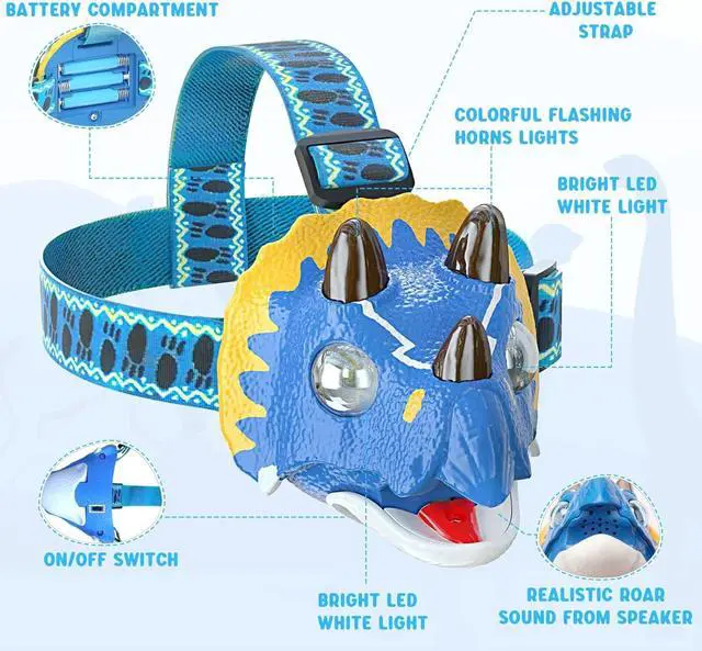 Alt view image 4 of 7 - LED Headlamp Flashlight for Kids Roar & Mute Mode Outdoor Head Lamp Toy for Boy Girl 4 oz Lightweight Headlight Camping Accessories Chritmas Stocking Stuffers-Battery Included