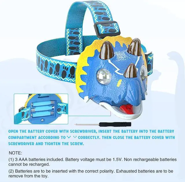 Alt view image 3 of 7 - LED Headlamp Flashlight for Kids Roar & Mute Mode Outdoor Head Lamp Toy for Boy Girl 4 oz Lightweight Headlight Camping Accessories Chritmas Stocking Stuffers-Battery Included
