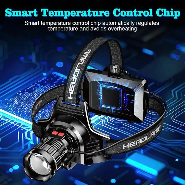 Alt view image 4 of 7 - LED Headlamp Rechargeable Super Bright Head Lamp Headlamp with Red Warning Lights Head Lights for Forehead Waterproof & Zoomable 90° Adjustable Headlamps for Camping Hiking Car Repair