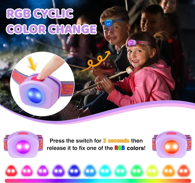 Alt view image 3 of 7 - Rechargeable Kids Headlamp RGB LED Light with Adjustable Band