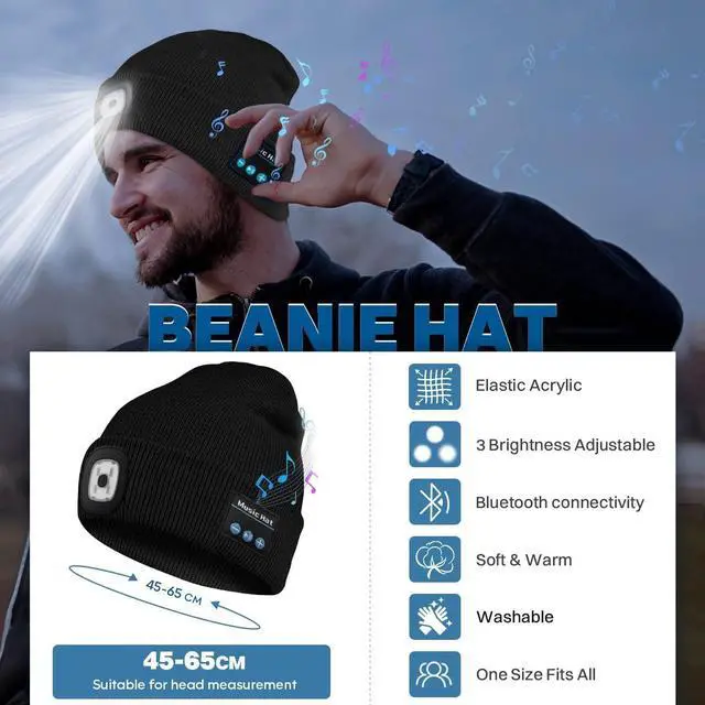 Alt view image 2 of 7 - Bluetooth Beanie Hat with Light Headlamp Cap with Headphones and Built-in Speaker Mic Gifts for Men Women Teen