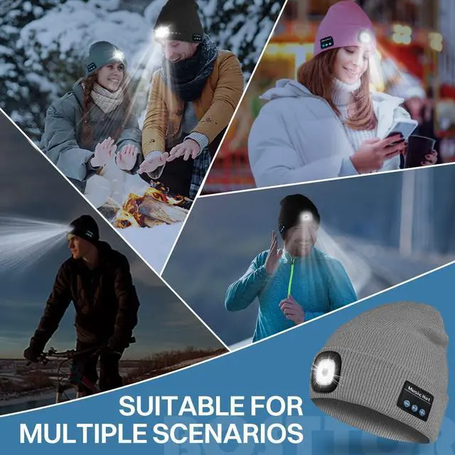 Alt view image 6 of 7 - Bluetooth Beanie Hat with Light Headlamp Cap with Headphones and Built-in Speaker Mic Gifts for Men Women Teen