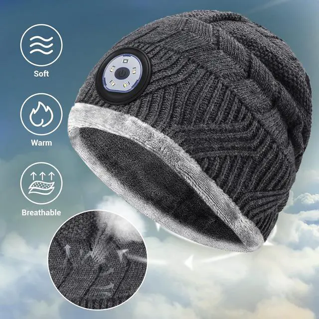 Alt view image 5 of 6 - LED Beanie Hat with Light: Christmas Stocking Stuffers for Men Adult Winter Gift
