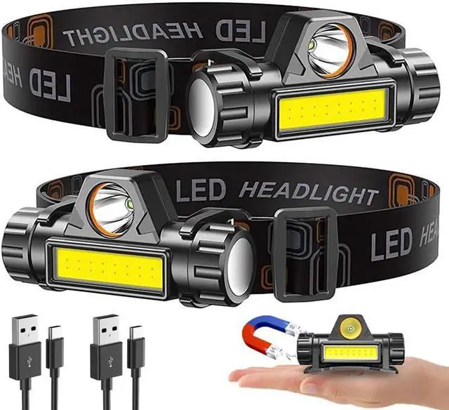 Main image of LED Headlamp Flashlight Ultra Light Bright LED Rechargeable Headlight with Magnetic Base 2 Pack Waterproof Head Lamp Lightweight Headlight Head Torch for Outdoor Camping Running Hiking Fishing