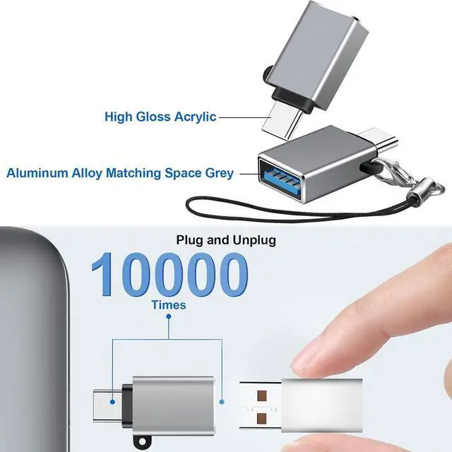 Alt view image 6 of 7 - USB C to USB Adapter 8 Pack USBC to USB Adapter USB C Male to USB Female Adapter USB-C to USB Adapter USB to USB C Adapter for iPhone 15 MacBook Pro/Air iPad Pro Galaxy S20-S23 and More Grey