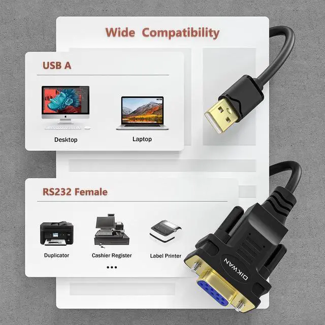 Alt view image 5 of 7 - USB to RS232 Serial Adapter with FTDI Chipset - USB 2.0 to Female DB9 Serial Cable for Windows and Mac (6ft)