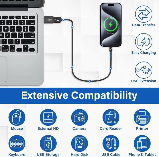 Alt view image 2 of 6 - USB-C to USB A Adapter (2 Pack) [Slim Design Side-by-Side Use] USB Type-C to A OTG Converter USB C (Male) to USB A 3.0 (Female) Connector for MacBook Pro iPhone 15 Galaxy S23 Zinc Alloy Shell