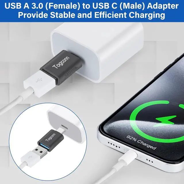 Alt view image 5 of 6 - USB-C to USB A Adapter (2 Pack) [Slim Design Side-by-Side Use] USB Type-C to A OTG Converter USB C (Male) to USB A 3.0 (Female) Connector for MacBook Pro iPhone 15 Galaxy S23 Zinc Alloy Shell