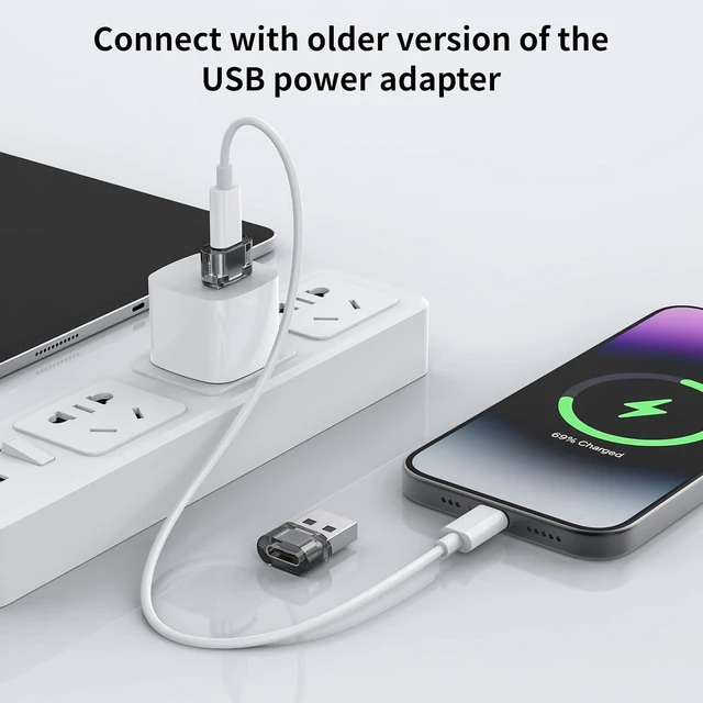 Alt view image 3 of 7 - 10 Pack USB to USB C Adapters Type C Female to USB A Male Charger and Date Connector for iPhone17/16/15 /iPad/Galaxy/ Watch/Pad Air/Laptop/Car/Charger/CarPlay/Wall Plug/Quest Link etc.