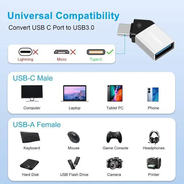 Alt view image 2 of 7 - USB C to USB Adapter(2 Pack) 45 Degree USB C Male to USB 3.0 Female Adapter OTG Converter Compatible with MacBook Pro 2019/2018  and More USB-C Device Silver