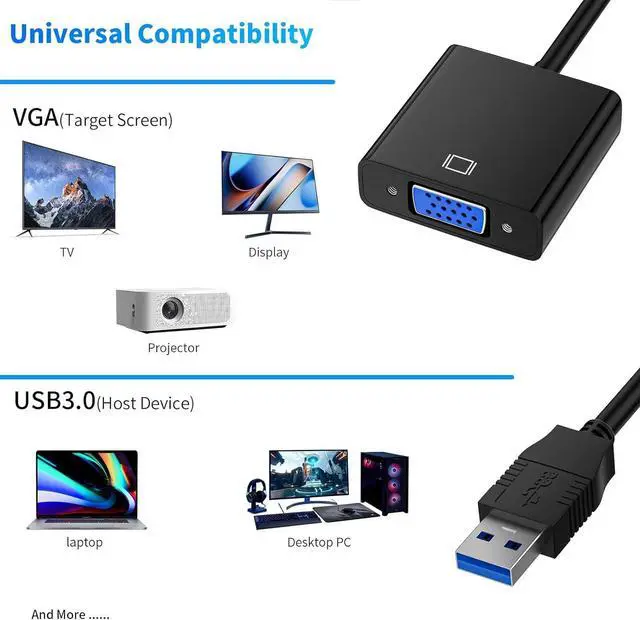 Alt view image 2 of 7 - USB to VGA Adapter USB3.0/2.0 to VGA Adapter Multi-Display Video Converter Full HD 1080P External Video Card Multi Monitor Adapter Desktop Laptop HDTV Monitor Projector (Windows 10/8.1/8/7)