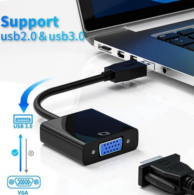 Alt view image 3 of 7 - USB to VGA Adapter USB3.0/2.0 to VGA Adapter Multi-Display Video Converter Full HD 1080P External Video Card Multi Monitor Adapter Desktop Laptop HDTV Monitor Projector (Windows 10/8.1/8/7)