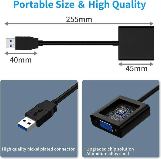Alt view image 5 of 7 - USB to VGA Adapter USB3.0/2.0 to VGA Adapter Multi-Display Video Converter Full HD 1080P External Video Card Multi Monitor Adapter Desktop Laptop HDTV Monitor Projector (Windows 10/8.1/8/7)