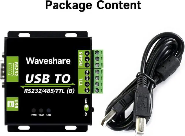 Alt view image 2 of 7 - Waveshare CH343G USB to RS232/485/TTL Interface Industrial Isolated Converter Protection Circuits and Aluminium Alloy Enclosure for Industrial Control Equipments