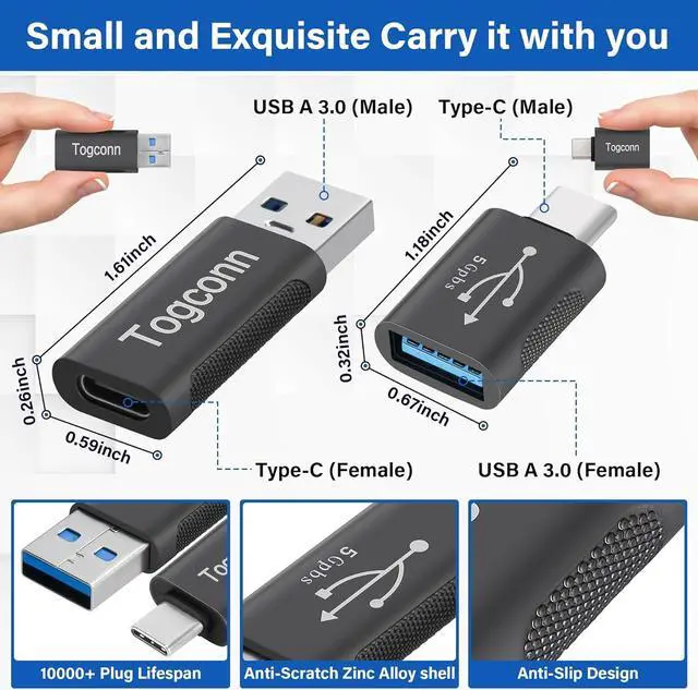 Alt view image 2 of 5 - USB A to USB C Adapter (4 Pack) [Slim Design Side-by-Side Use] USB 2.0 (Male) to USB C (Female) & USB C (Male) to USB 3.0 (Female) Charger Converter Connector