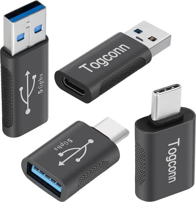 Main image of USB A to USB C Adapter (4 Pack) [Slim Design Side-by-Side Use] USB 2.0 (Male) to USB C (Female) & USB C (Male) to USB 3.0 (Female) Charger Converter Connector