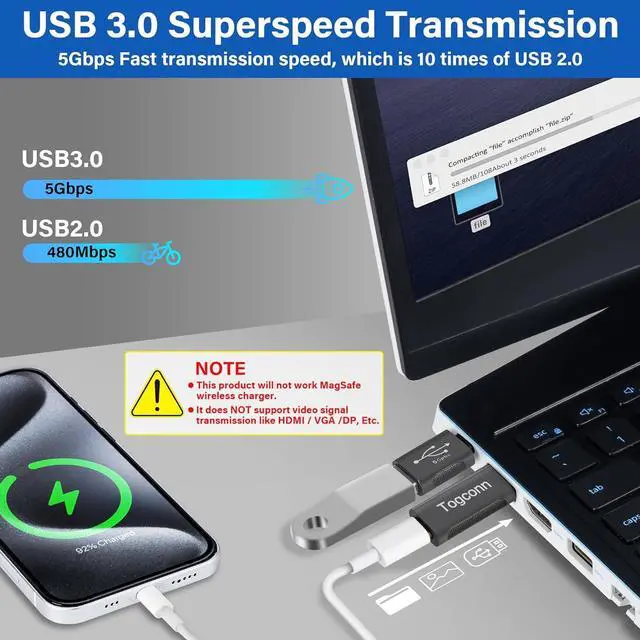Alt view image 3 of 5 - USB A to USB C Adapter (4 Pack) [Slim Design Side-by-Side Use] USB 2.0 (Male) to USB C (Female) & USB C (Male) to USB 3.0 (Female) Charger Converter Connector