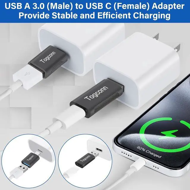 Alt view image 4 of 5 - USB A to USB C Adapter (4 Pack) [Slim Design Side-by-Side Use] USB 2.0 (Male) to USB C (Female) & USB C (Male) to USB 3.0 (Female) Charger Converter Connector