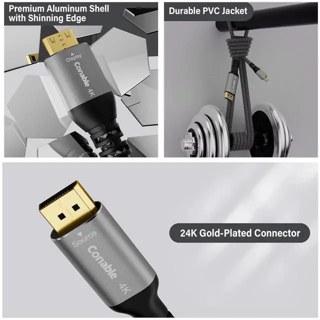 Alt view image 6 of 7 - 4K DisplayPort to Mini HDMI Cable 10FT, Uni-Directional DP to Mini HDMI Cable. Supports 4K@60Hz, 2K@120Hz, Video UHD, Nylon Braided, for Desktop, AMD, NVIDIA, KYY, ARZOPA, VILVA, MNN, Portable Monitor