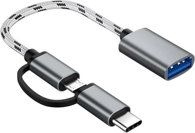 Main image of 2-in-1 USB C/Micro USB to USB Adapter USB to USB C OTG Adapter Cable Compatible with Samsung Galaxy S21 S22 S23 Note 20/10 A53 Google Pixel and More Android Devices Gray