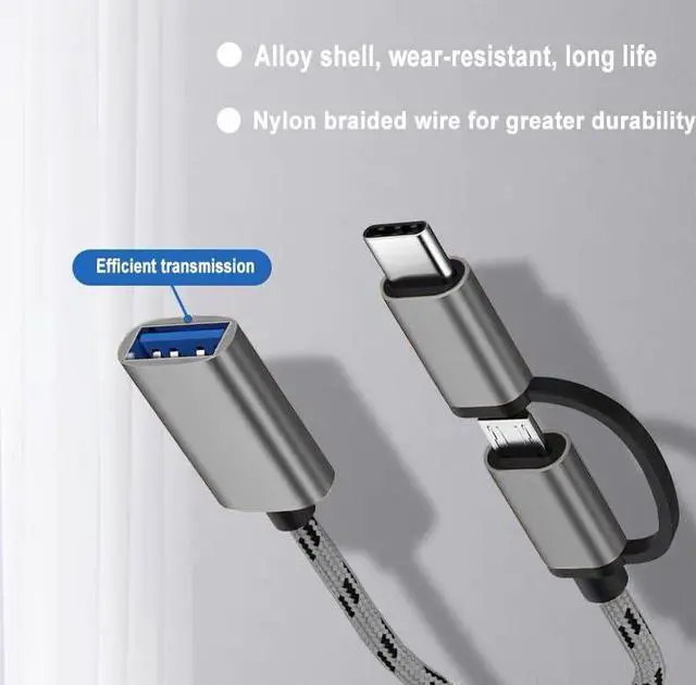 Alt view image 5 of 7 - 2-in-1 USB C/Micro USB to USB Adapter USB to USB C OTG Adapter Cable Compatible with Samsung Galaxy S21 S22 S23 Note 20/10 A53 Google Pixel and More Android Devices Gray