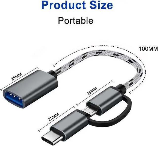 Alt view image 7 of 7 - 2-in-1 USB C/Micro USB to USB Adapter USB to USB C OTG Adapter Cable Compatible with Samsung Galaxy S21 S22 S23 Note 20/10 A53 Google Pixel and More Android Devices Gray