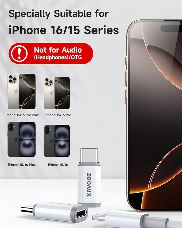 Alt view image 2 of 7 - 2 Pack Lightning to USB C Adapter for iPhone 16/16 Pro/16 Pro Max/16 Plus/15/15 Pro/15 Pro Max/15 Plus Samsung iPad Air Support Fast Charging & Data Transfer Not for Headphones/Audio/OTG