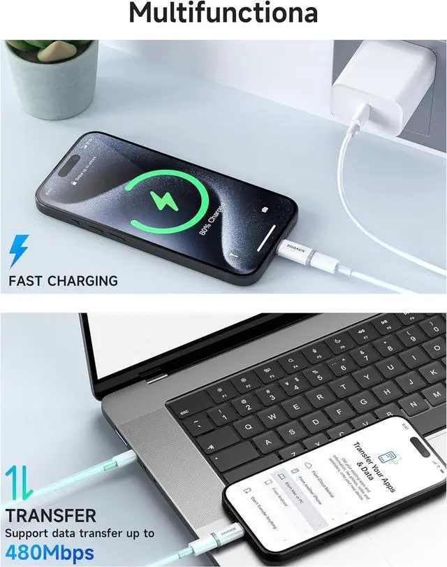 Alt view image 4 of 7 - 2 Pack Lightning to USB C Adapter for iPhone 16/16 Pro/16 Pro Max/16 Plus/15/15 Pro/15 Pro Max/15 Plus Samsung iPad Air Support Fast Charging & Data Transfer Not for Headphones/Audio/OTG
