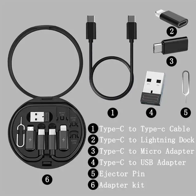 Alt view image 3 of 6 - Multiple USB adapters USB-A/Micro-USB/Light/OTG USB Adapter kit Storage case with SIM Extractor/SIM Slot with Mirror/Cell Phone Holder Ideal for Traveling