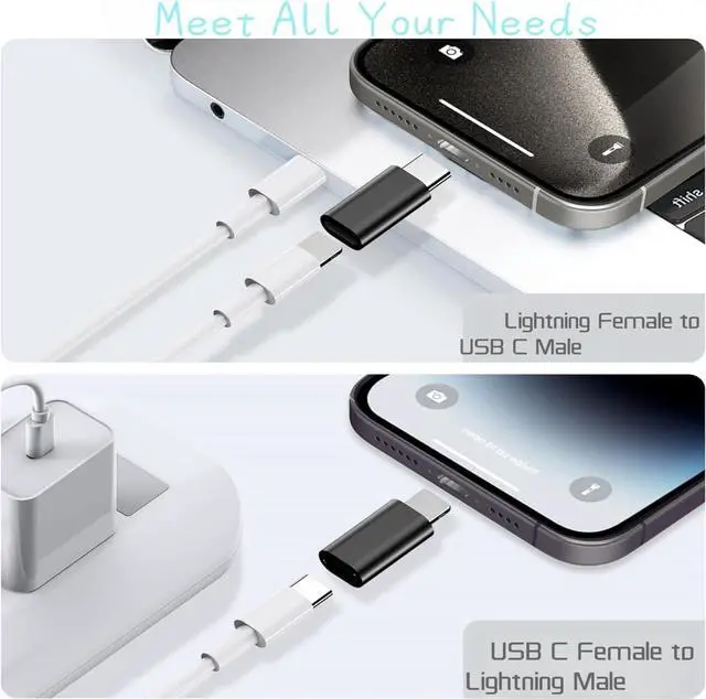Alt view image 3 of 7 - 4-PackUSB C Male to Lightning&Lightning to USB C FemaleAdapter Supports PD Fast Charging and Data Transmission Not Suitable for Audio/OTG Applicable On iPhone 15 Pro Max Plus/14/13/12 iPad etc