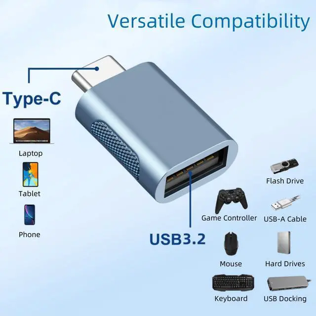 Alt view image 4 of 7 - Pack of 4 USB C to USB A OTG Adapter Blue Gold Gray Silver 10Gbps Data Sync Charger Converter Zinc Alloy Type C Male to USB 3.2 Type A Female for Phone 15 PC Laptop Flash Drive ADT-C4