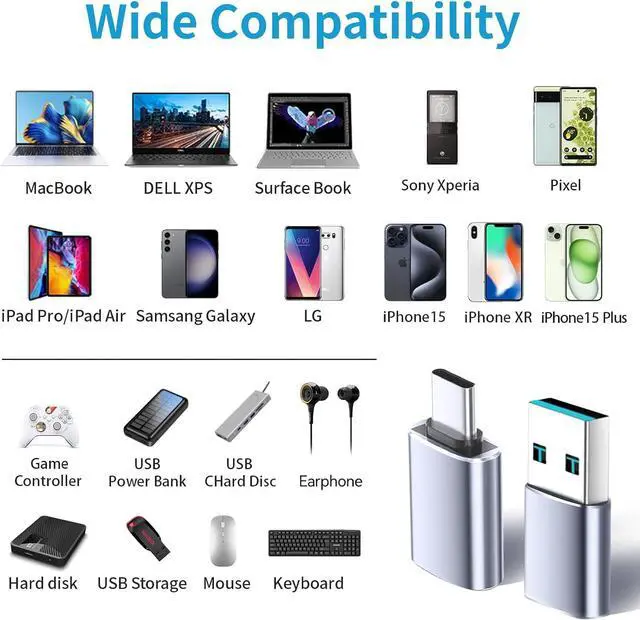 Alt view image 2 of 7 - USB to USB C Adapter 4 Pack 2*Type C Female to A Male Charger Converter & 2*USB C Male to USB 3.0 Female for Apple Watch iPhone 15 Pro Max 14 13 12 AirPods Ultra 8 9 Samsung OTG Adapt USB to USB C