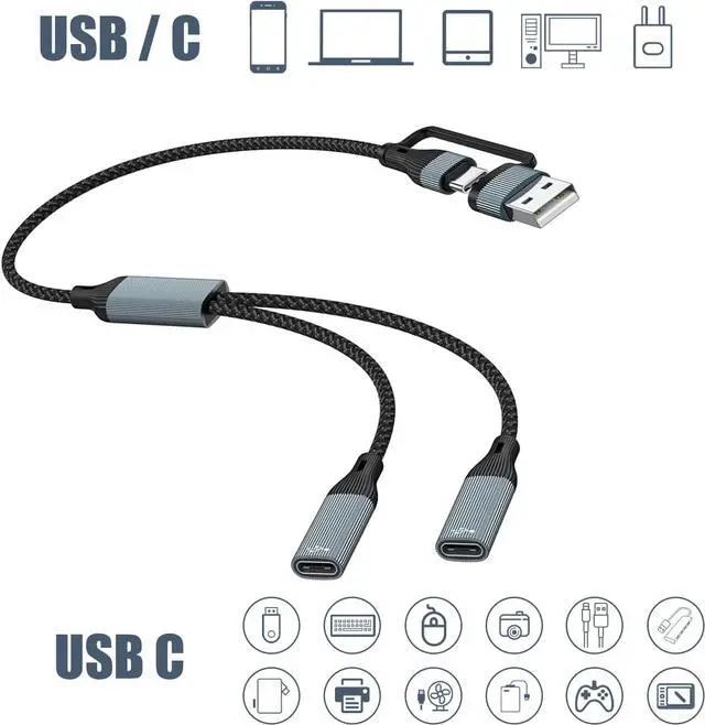 Alt view image 2 of 6 - USB/Typec Male to 2 USBC Cord Converter USBC Splitter Y Cable(12 inch Long) Cell Phones OTG Adapter USB C to USB Adapter for Mac Xbox One Series X/S Cell Phone PS5 Lapt (NOT for Monitor).