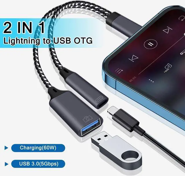 Alt view image 2 of 7 - USB 3.0 OTG Adapter for iPhone To U Flash Driver USB Camera Adapter Compatible with iPhone iPad 2 in 1 USB OTG Adapter with Charging Port Connect Camera Card Reader USB Flash Drive Keyboard