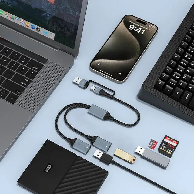 Alt view image 6 of 7 - USB/Typec Male to 2 USB Female Cord Converter USBC Splitter Y Cable(12 inch Long) Cell Phones OTG Adapter Usb C to Usb Adapter for Mac Xbox One Series X/S Cell Phone PS5 Lapt (NOT for Monitor).