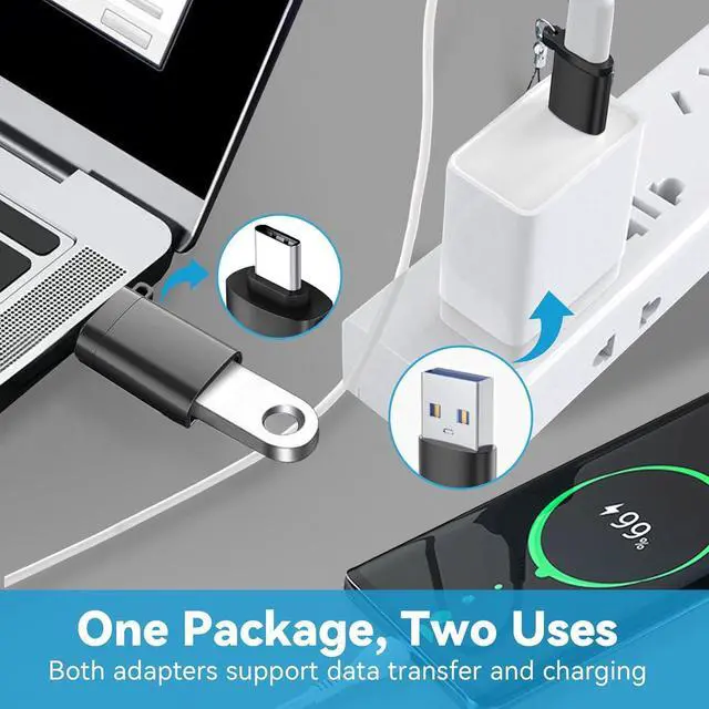 Alt view image 2 of 7 - 4 Pack USB to USB C Adapter 2Pack Type C Female to A Male Converter2Pack USB C Male to USB 3.0 Female OTG Converter for  Watch Ultra 8 9 iPhone 16 15 Pro Max 14 13 AirPods  S24S Black