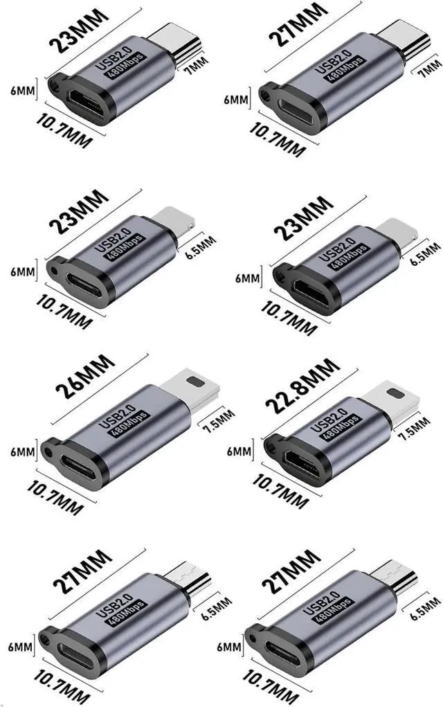 Alt view image 7 of 7 - USB C/Lighting to Micro USB Adapter Type C/Micro USB to Lighting Converter Micro USB/Lighting to USB C Extender USB C/Micro USB to Mini USB Connector (8 Pack)